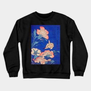 "Peonies and Canary" from a series known as 'Small Flowers' by Katsushika Hokusai (1834) TECHNICOLOR REMASTERED Crewneck Sweatshirt